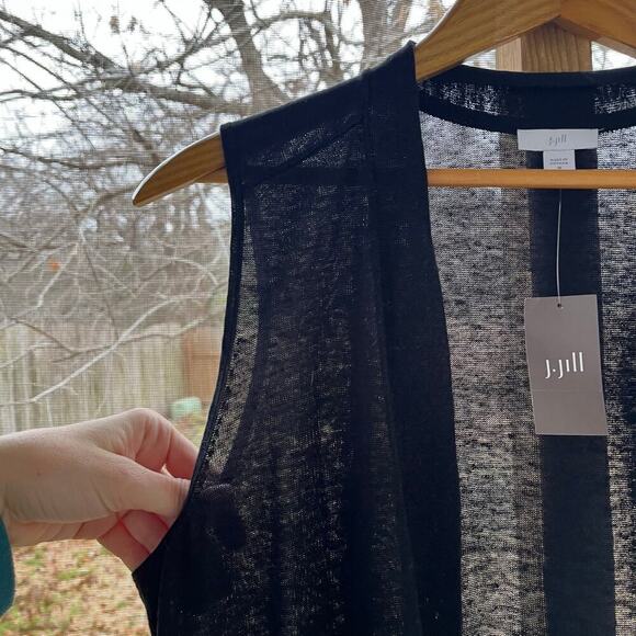 J. Jill Black Linen Blend Open Lightweight Longline Cardigan Size M. NEW - Picture 3 of 7